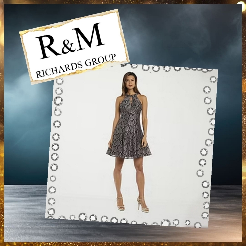 R&M Richards Collection Formal Glitter Lace Halter Dress